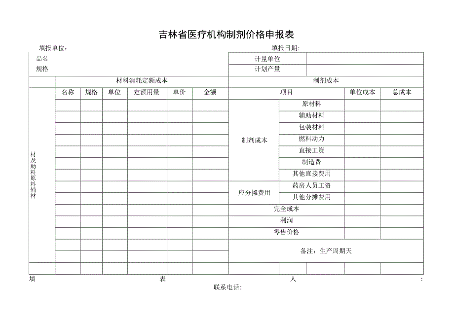 吉林省医疗机构制剂价格申报表.docx_第1页