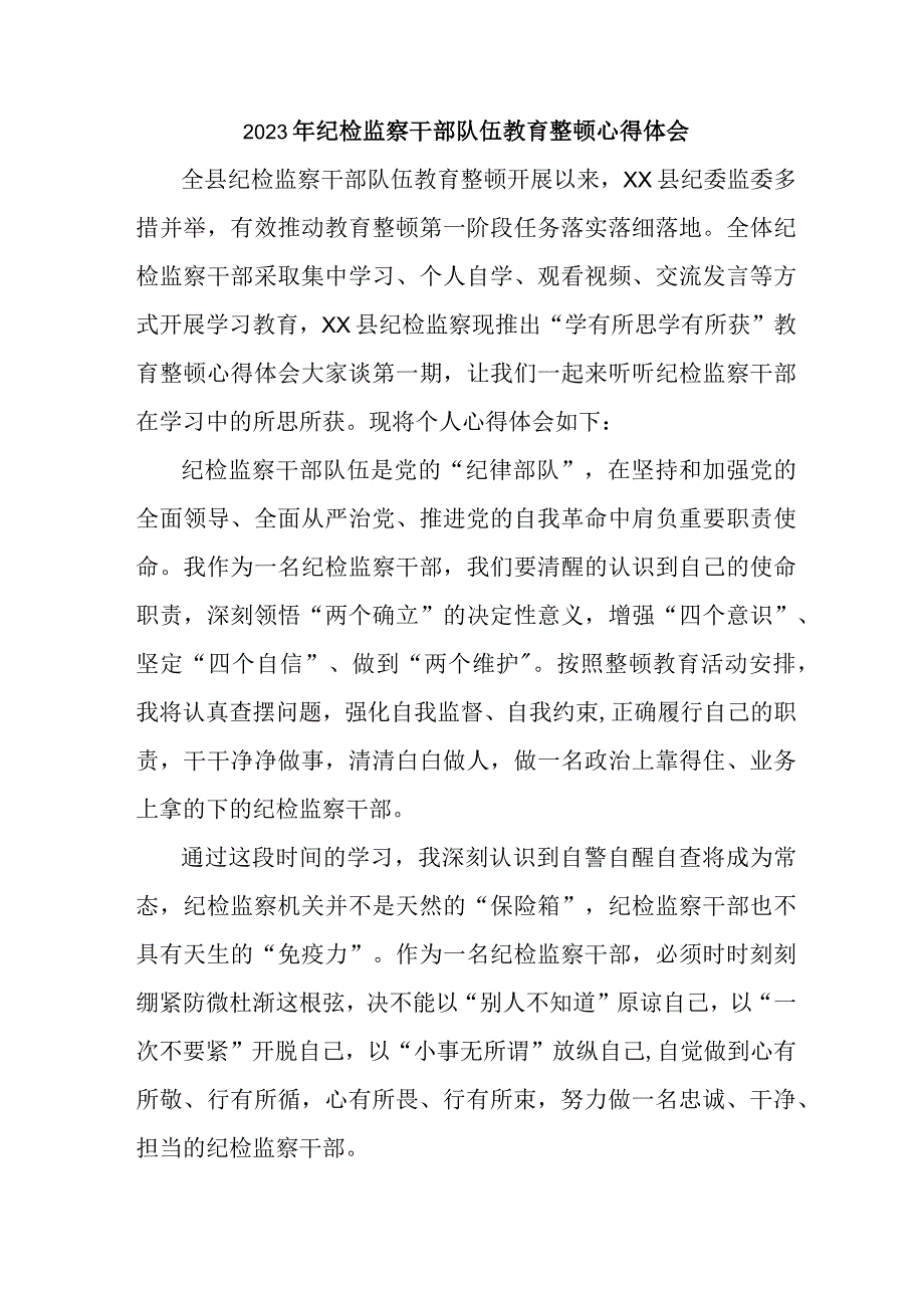 国企单位2023年纪检监察干部队伍教育整顿个人心得体会 （汇编6份）.docx_第1页