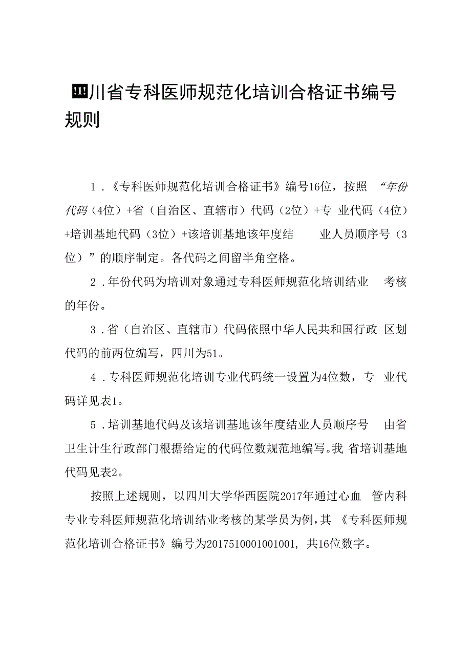 四川省专科医师规范化培训合格证书编号规则.docx_第1页