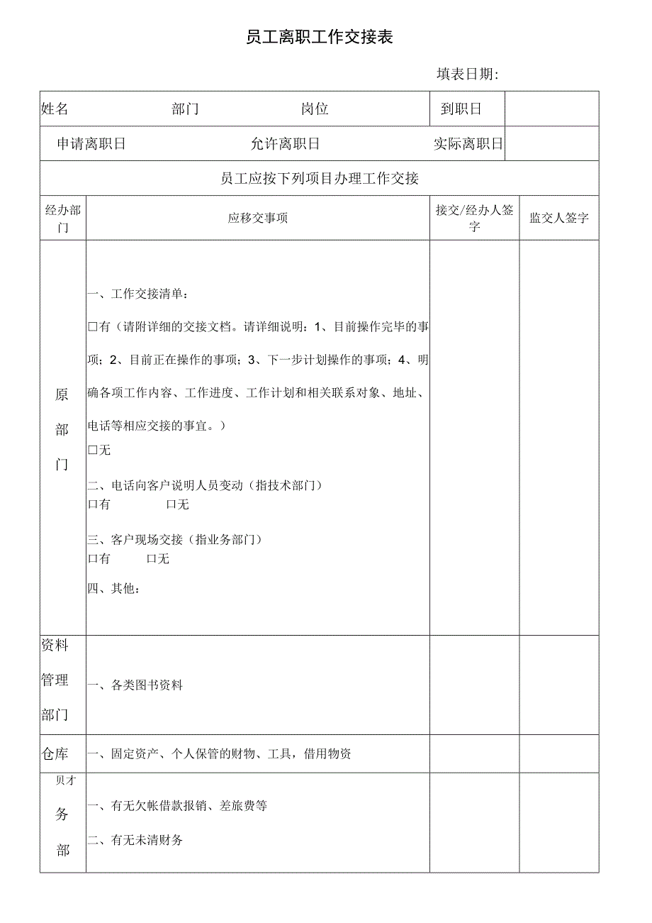 员工离职工作交接表.docx_第1页