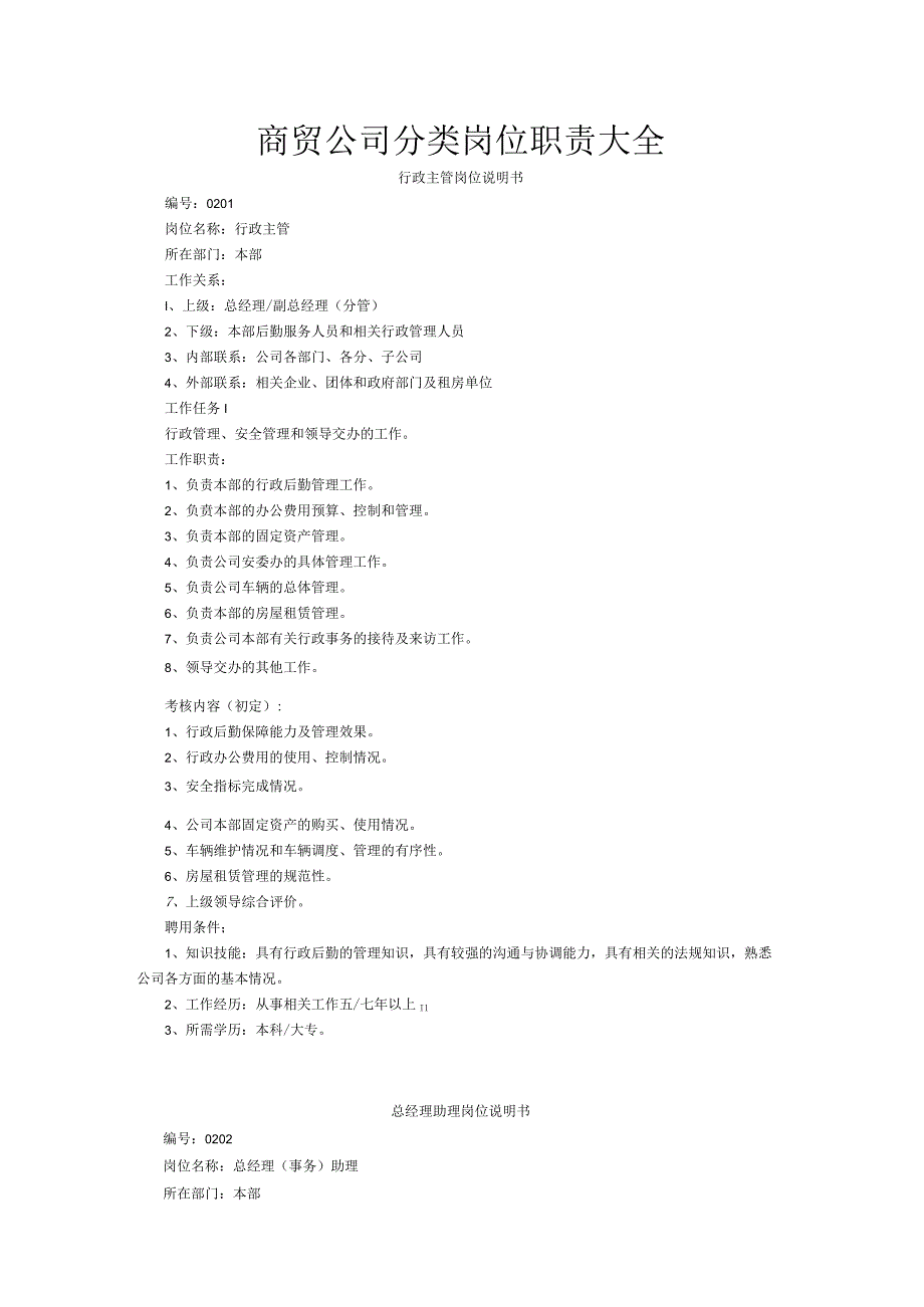 商贸公司分类岗位职责大全.docx_第1页
