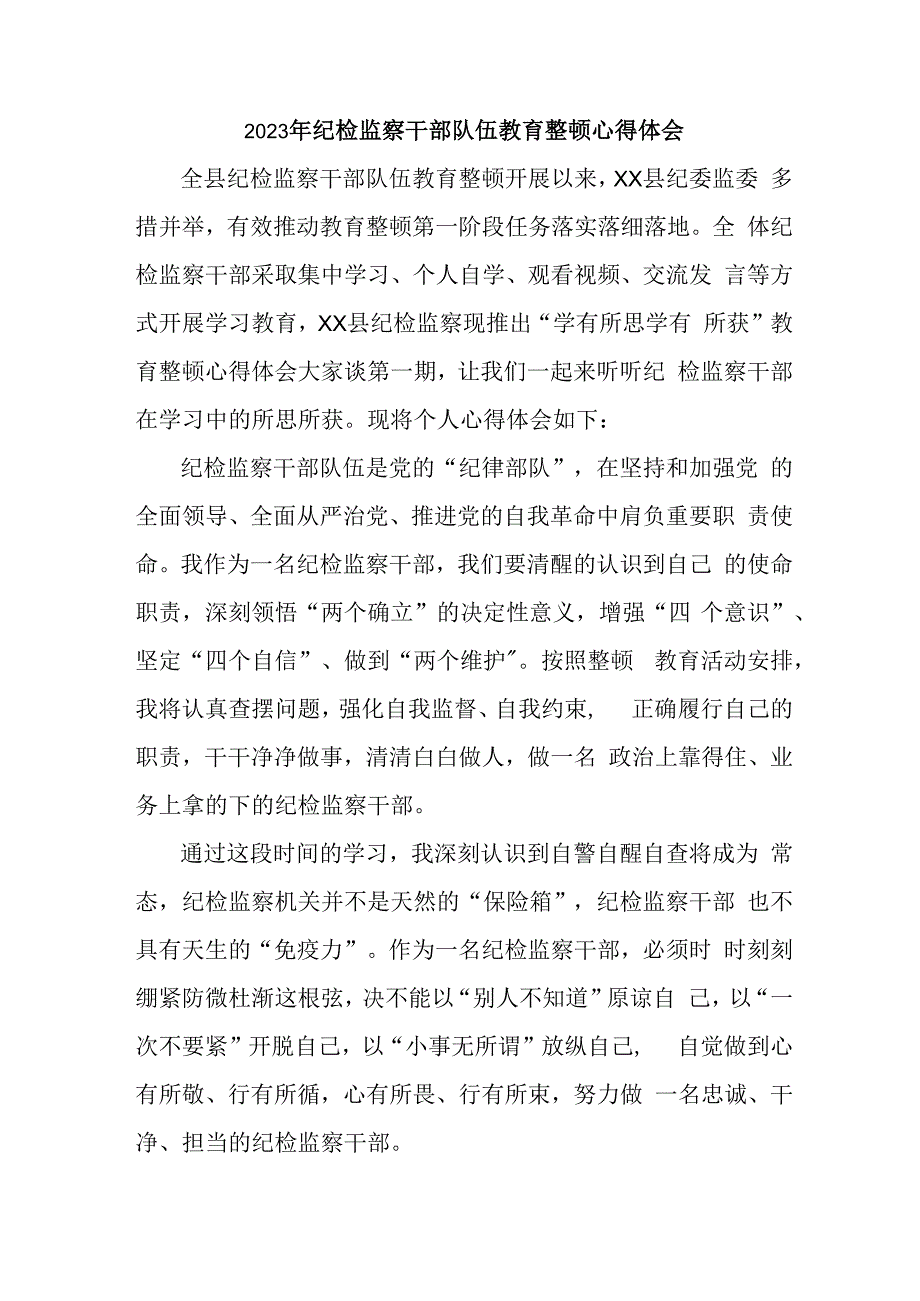 国企单位2023年纪检监察干部队伍教育整顿个人心得体会 汇编6份.docx_第1页