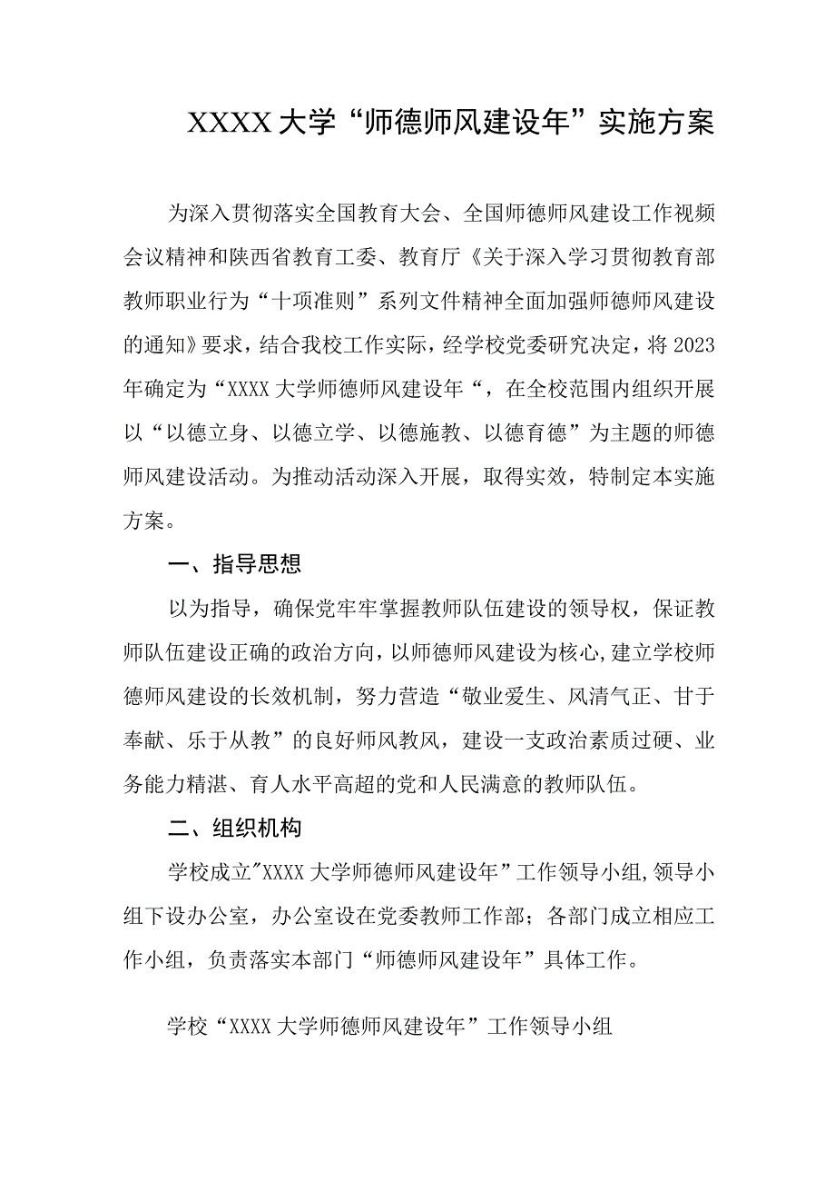 大学师德师风建设年实施方案.docx_第1页