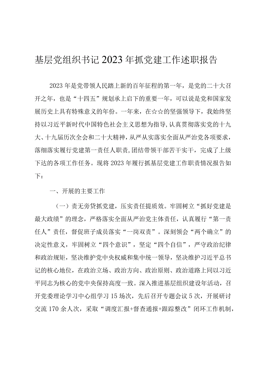 基层党组织书记2023年抓党建工作述职报告.docx_第1页