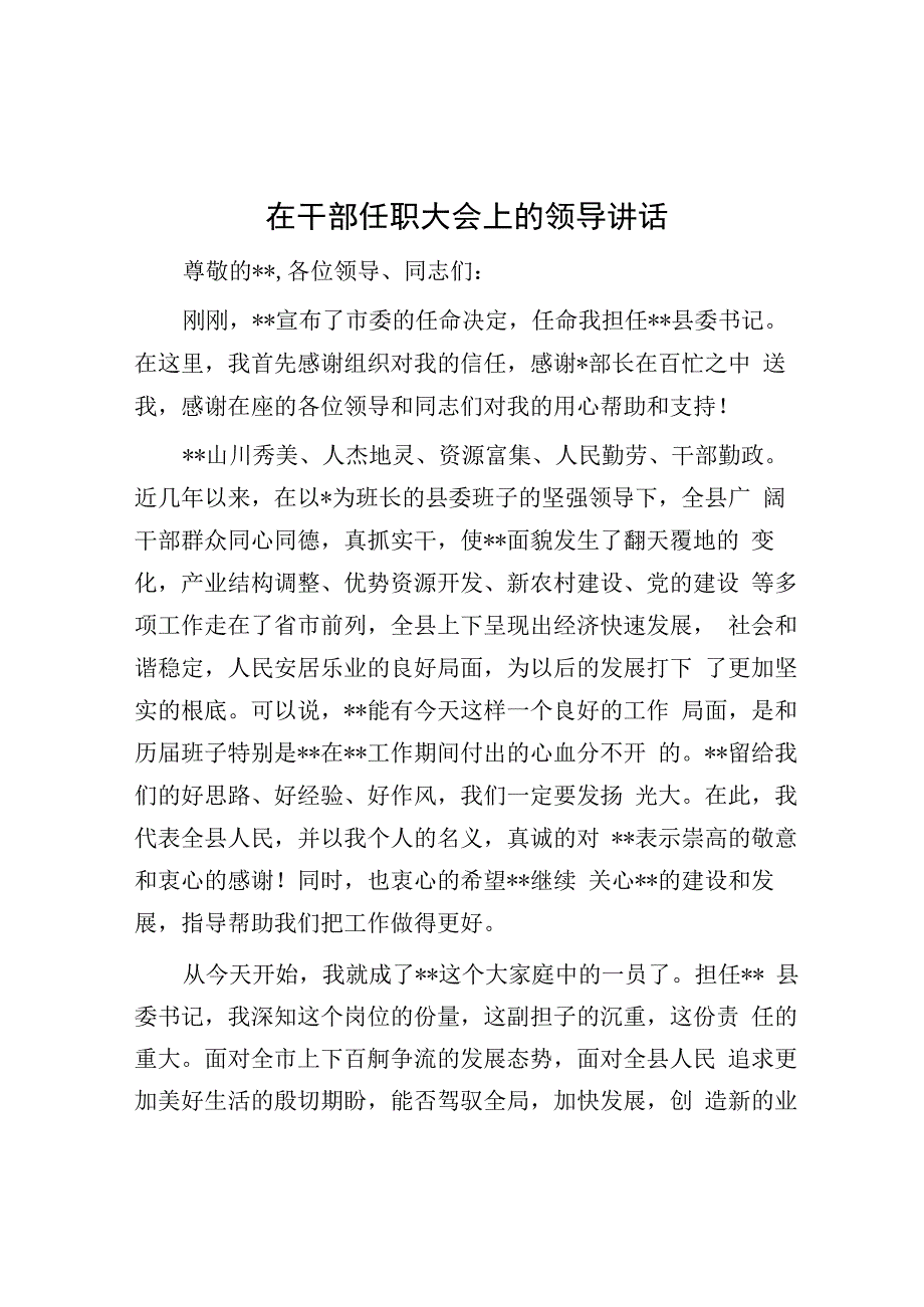 在干部任职大会上的领导讲话.docx_第1页