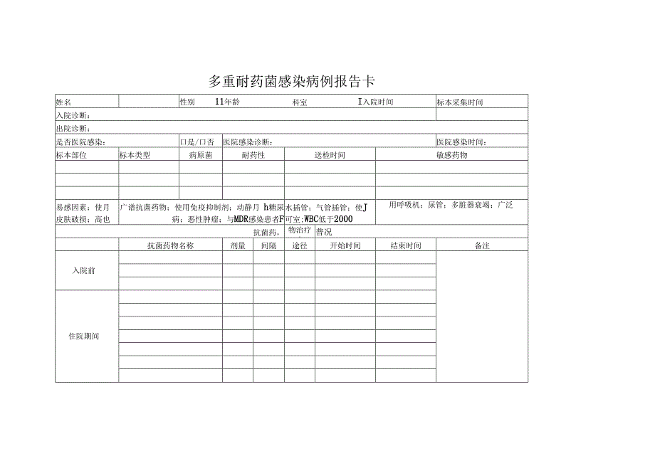 多重耐药菌感染病例报告卡.docx_第1页