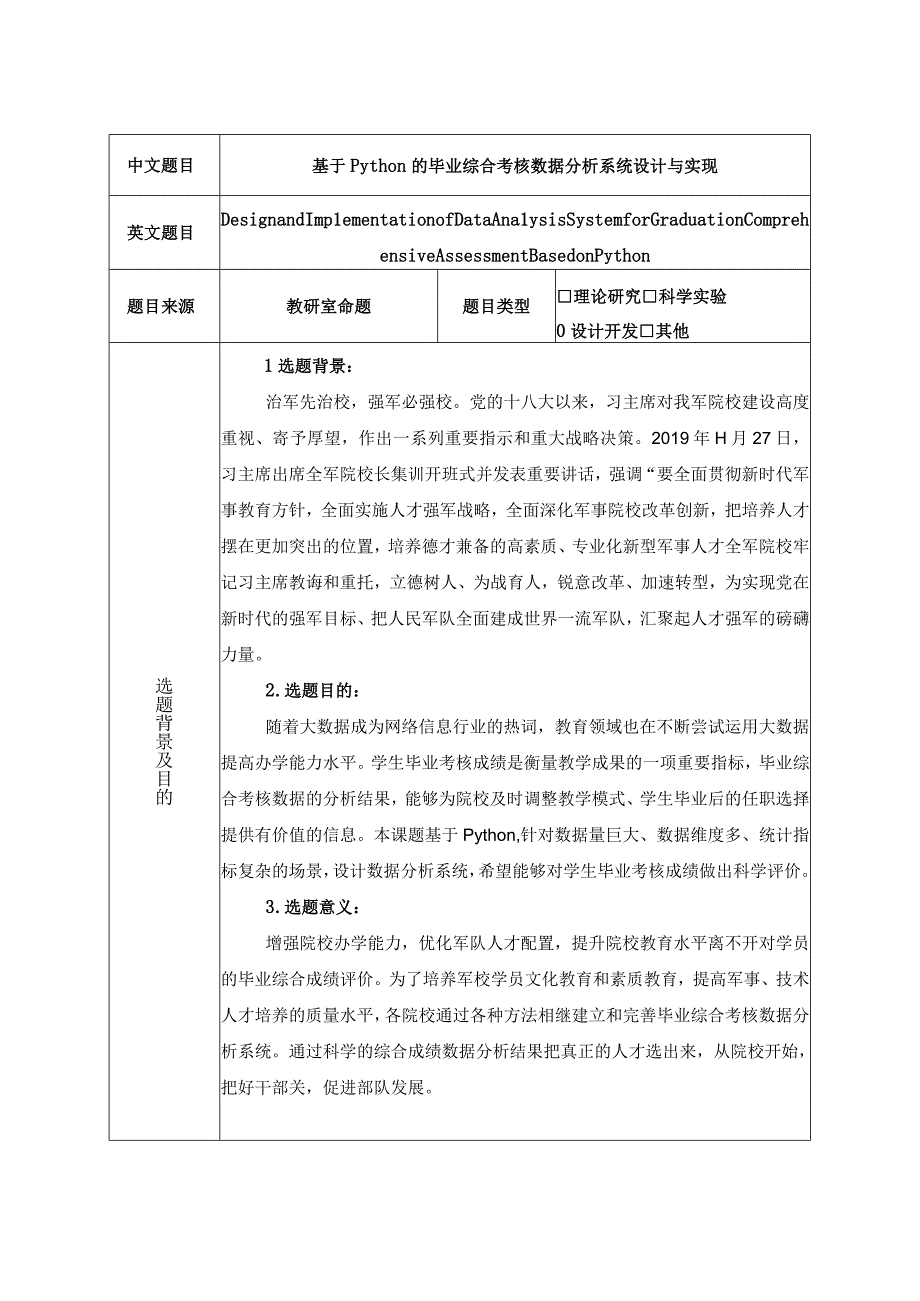 基于Python的毕业综合考核数据分析系统设计与实现.docx_第1页