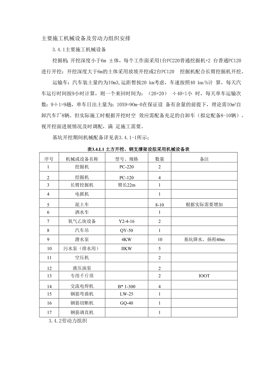 基坑施工主要施工机械设备及劳动力组织安排.docx_第1页