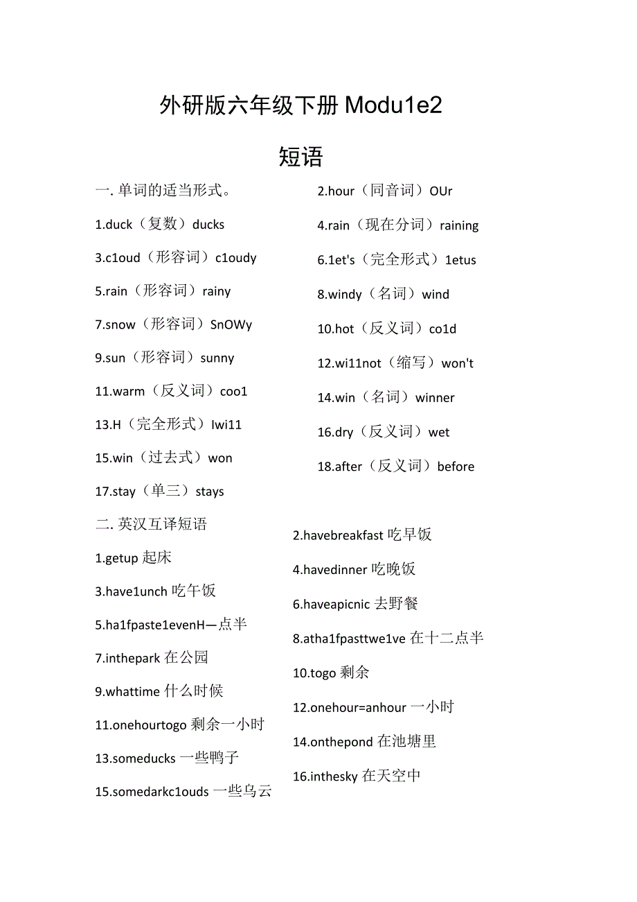 外研版六年级下册Module2短语.docx_第1页