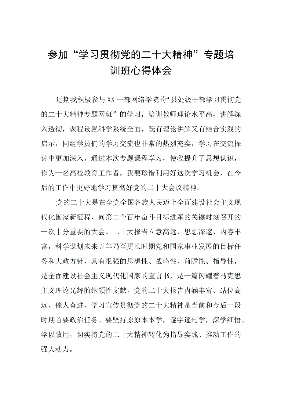 大学书记参加学习贯彻党的二十大精神专题培训班心得体会十六篇.docx_第1页