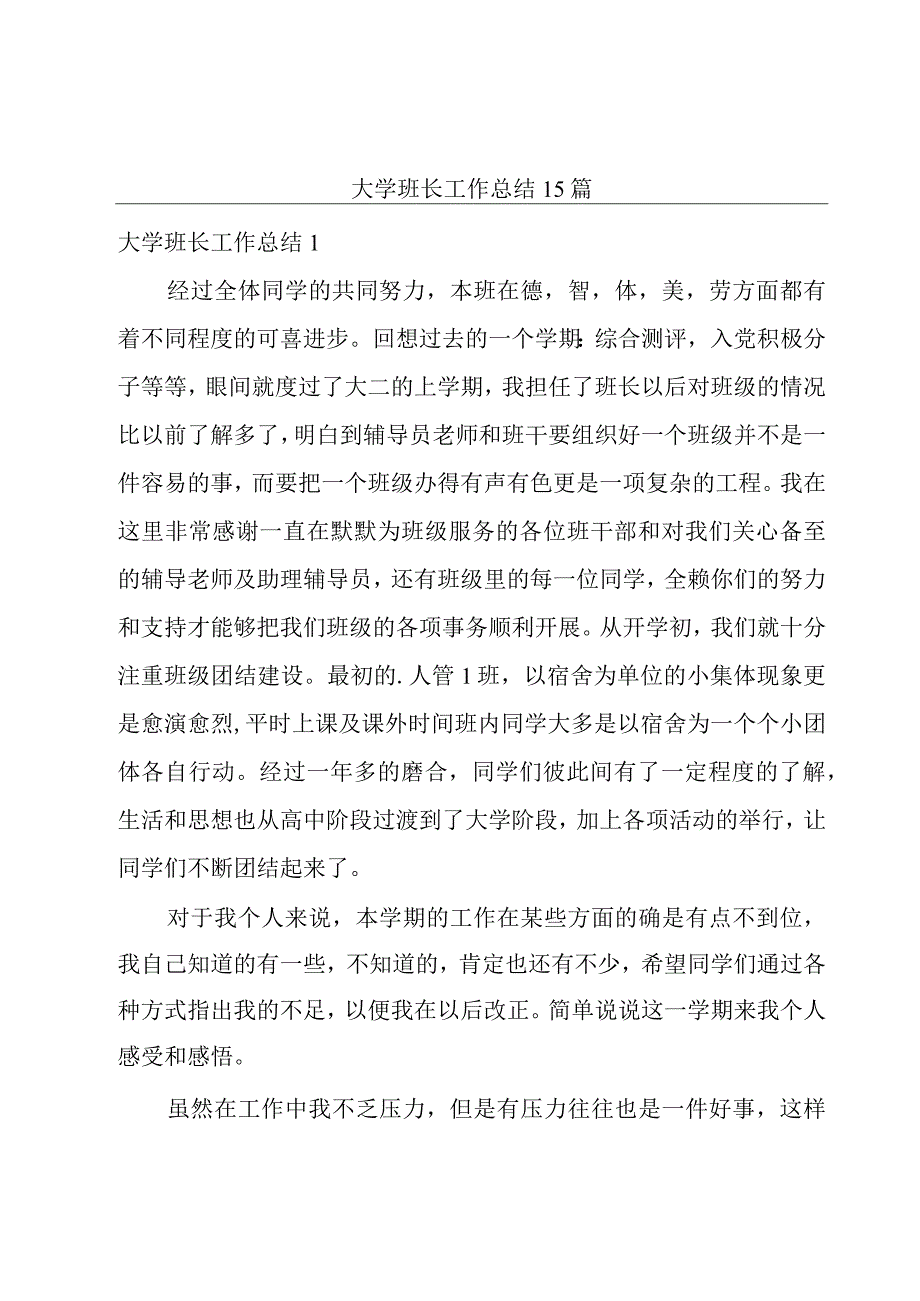 大学班长工作总结15篇.docx_第1页