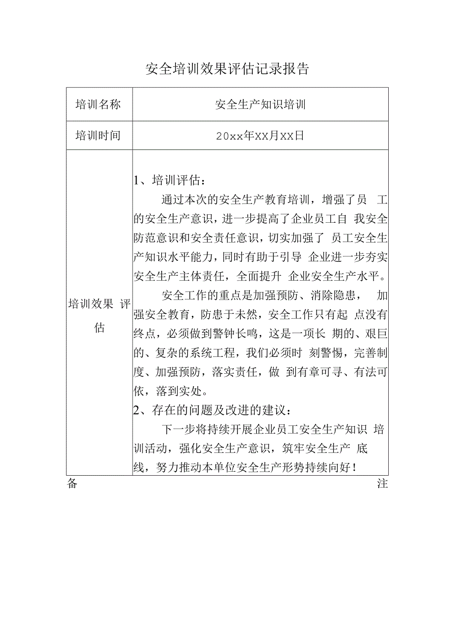 安全培训效果评估记录报告.docx_第1页