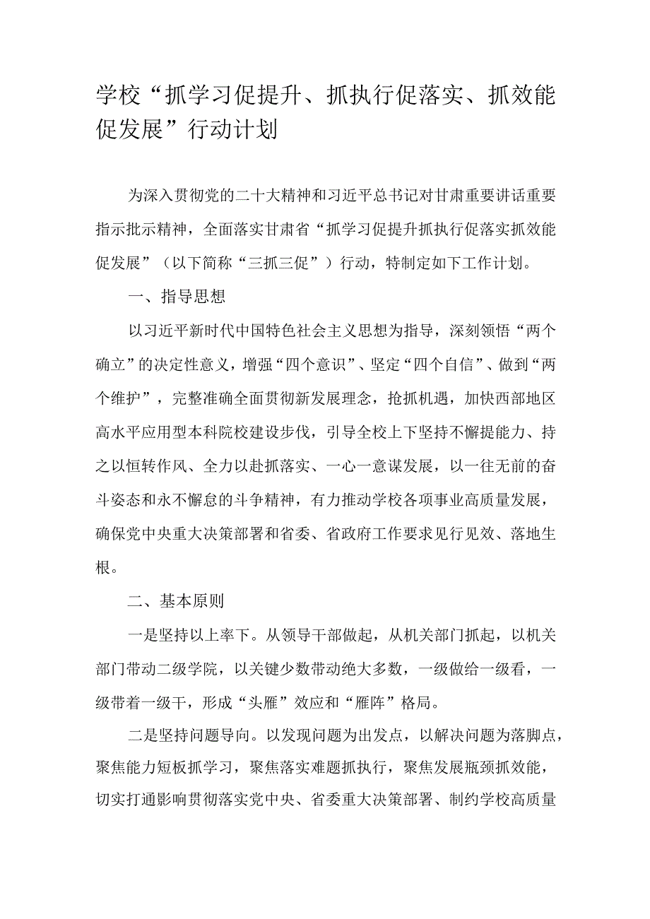 学校抓学习促提升抓执行促落实抓效能促发展行动计划.docx_第1页