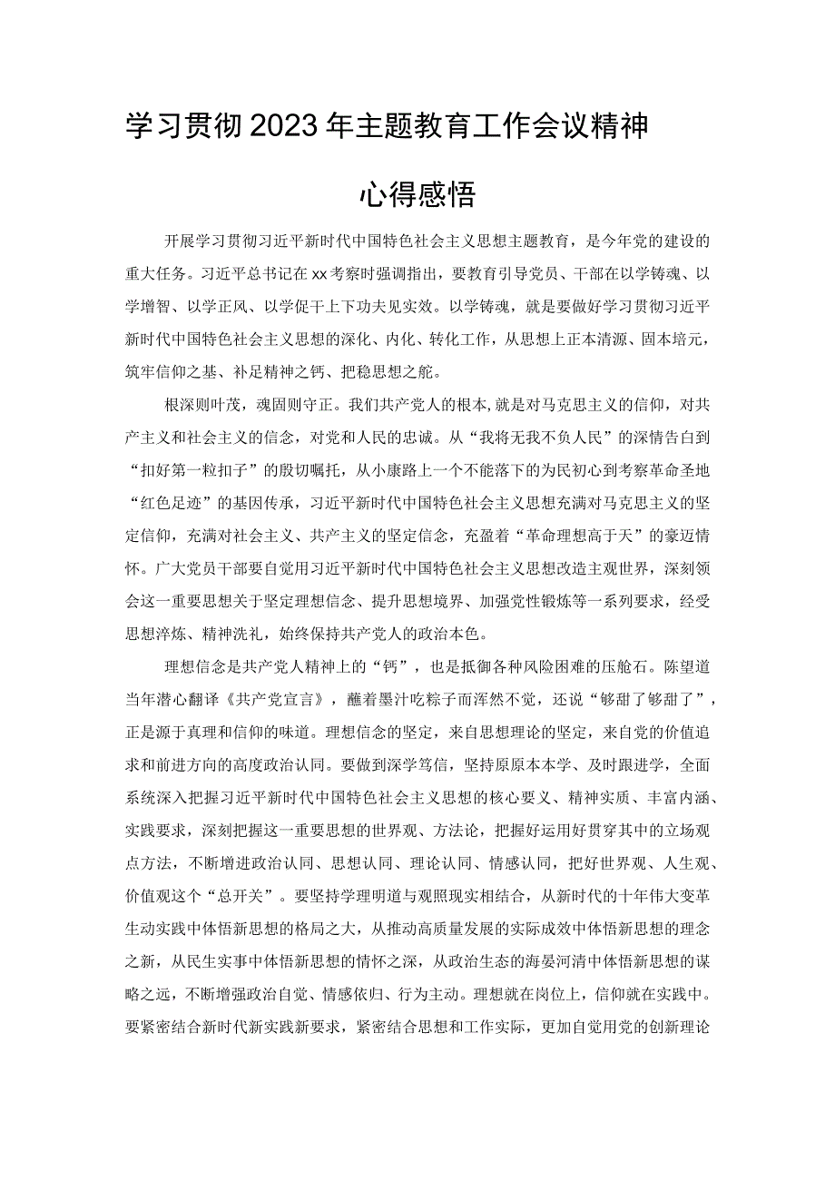 学习贯彻2023年主题教育工作会议精神心得感悟.docx_第1页