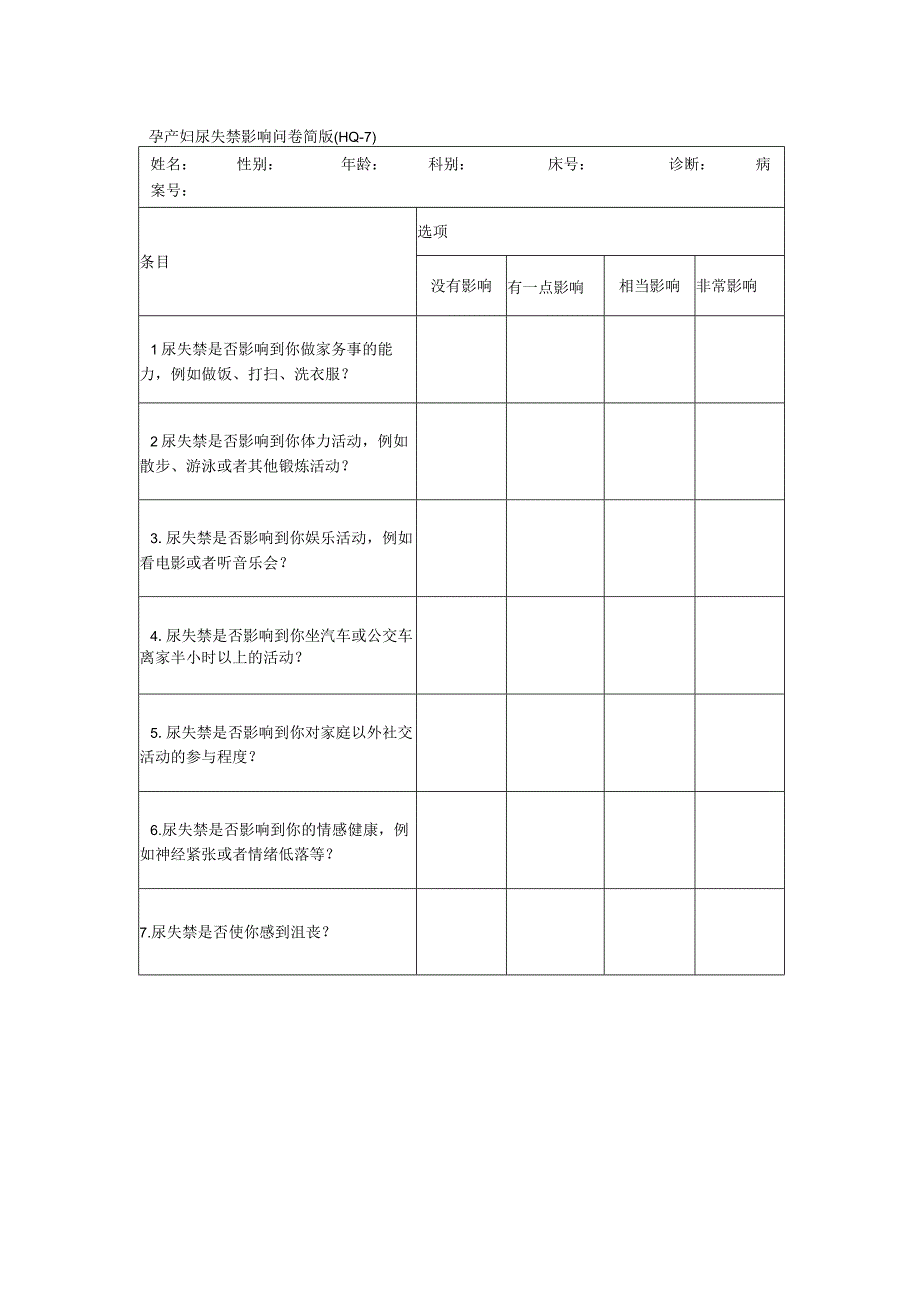 孕产妇尿失禁影响问卷简版(IIQ7).docx_第1页