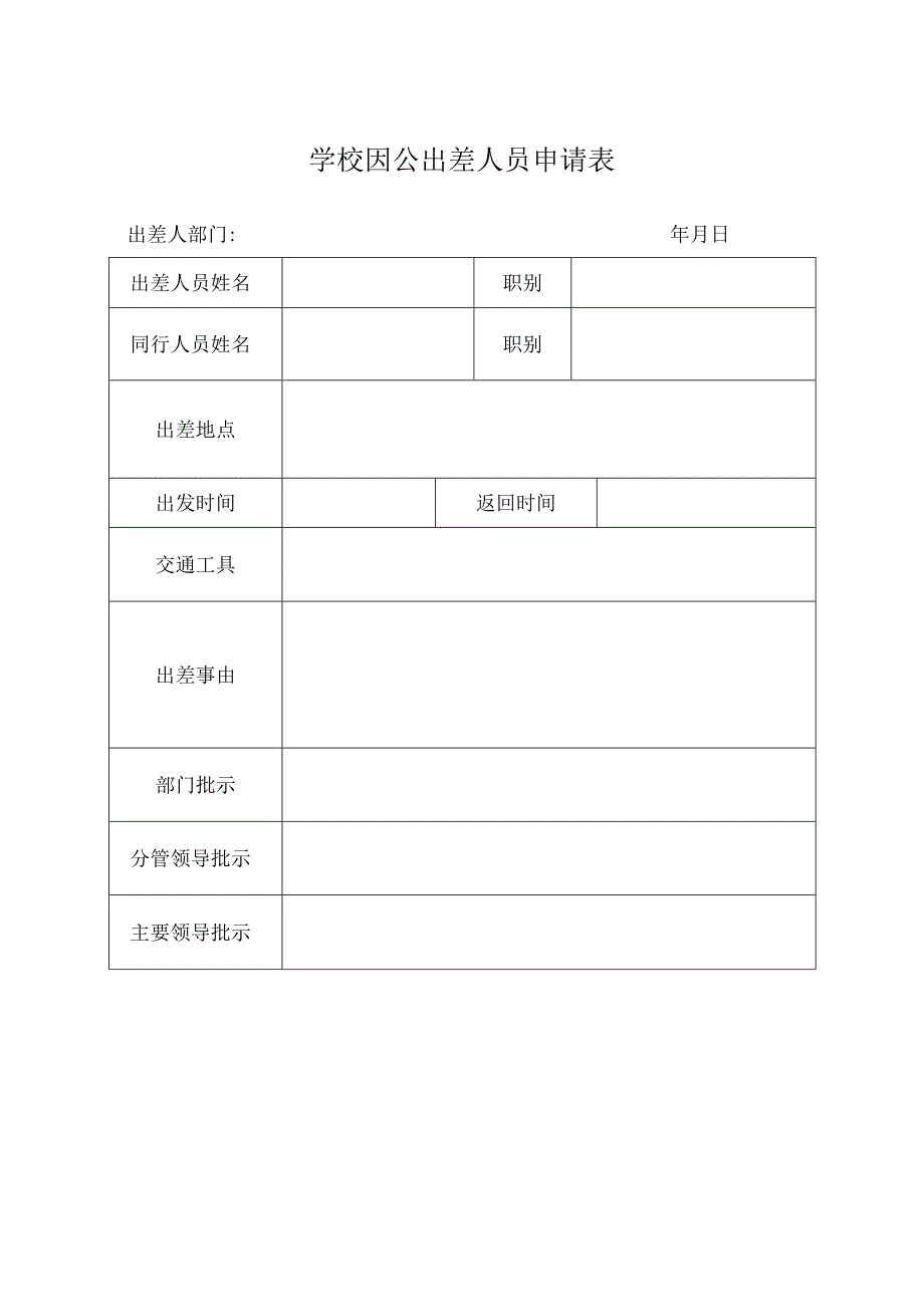 学校因公出差人员申请表.docx_第1页