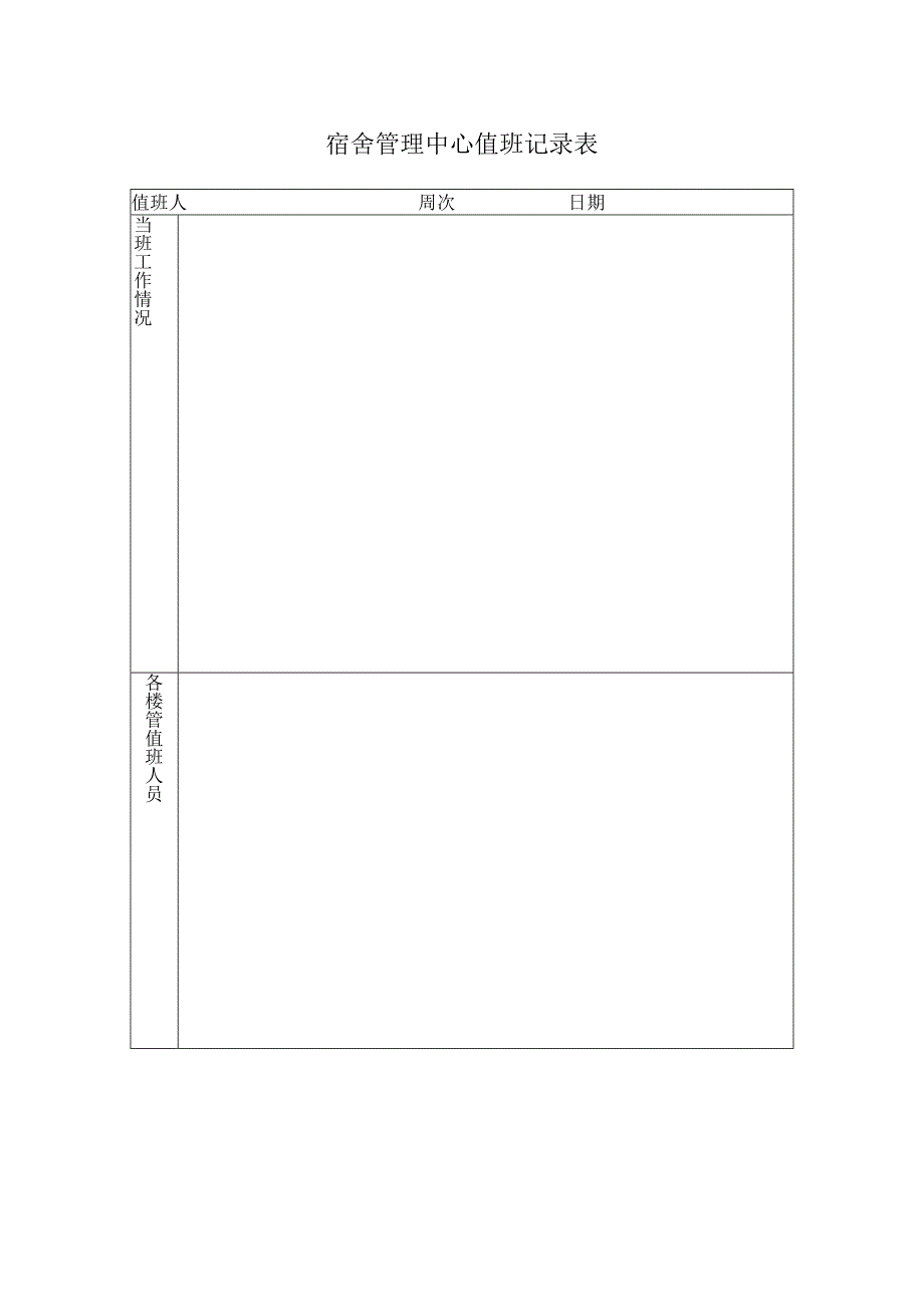 宿舍管理中心值班记录表.docx_第1页