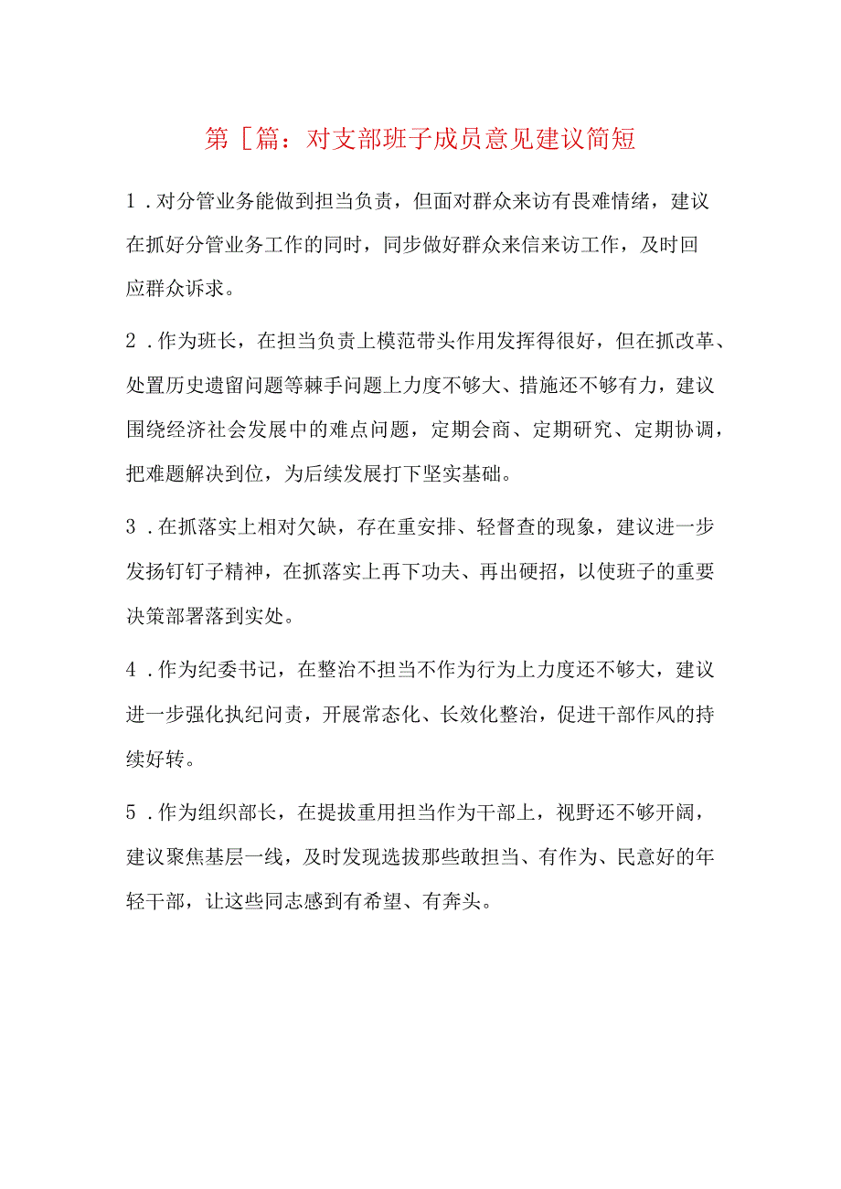 对支部班子成员意见建议简短6篇.docx_第1页