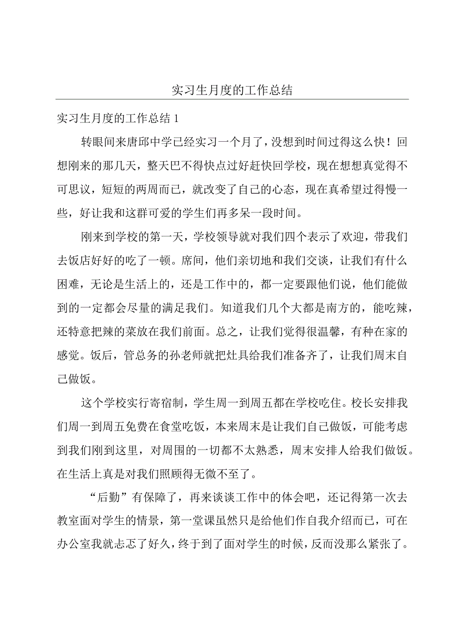 实习生月度的工作总结.docx_第1页