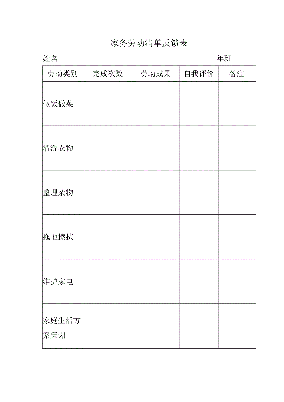 家务劳动清单反馈表.docx_第1页