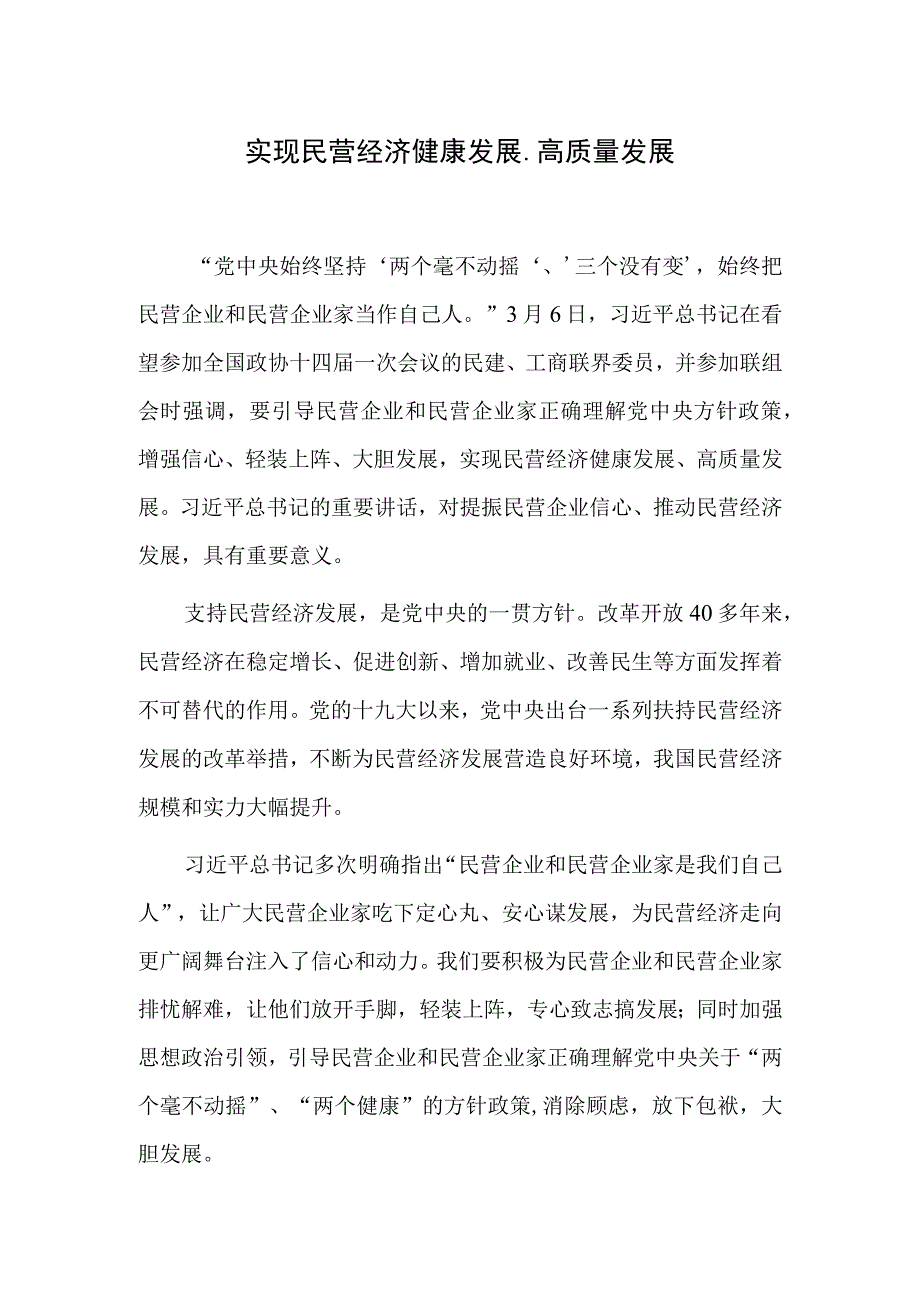 实现民营经济健康发展高质量发展.docx_第1页