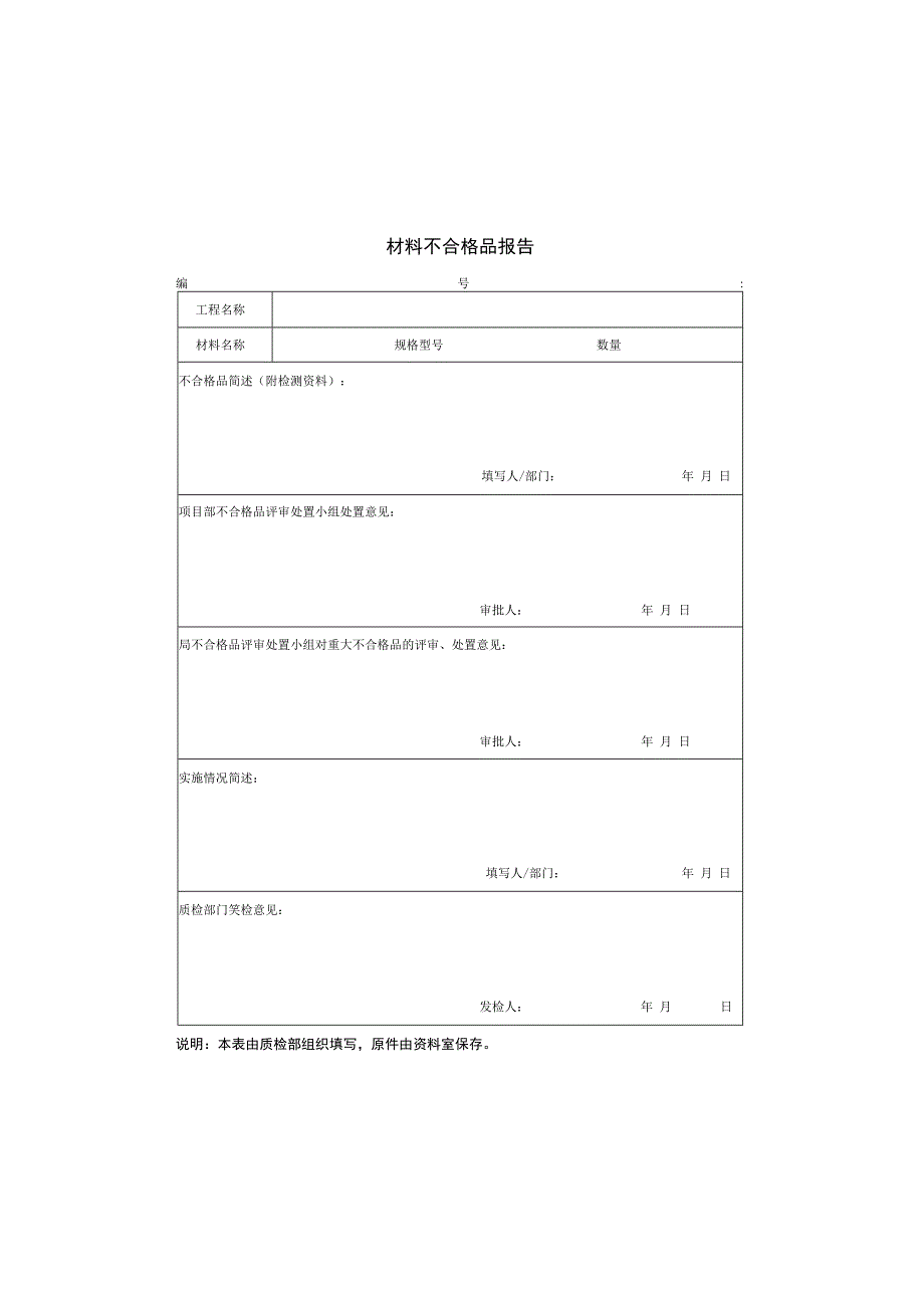 工程项目材料不合格品报告.docx_第1页