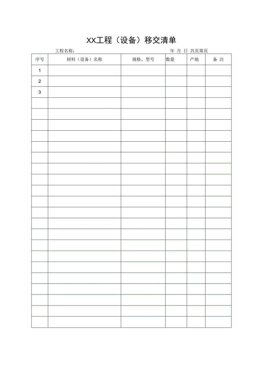 工程材料（设备）移交清单.docx_第1页