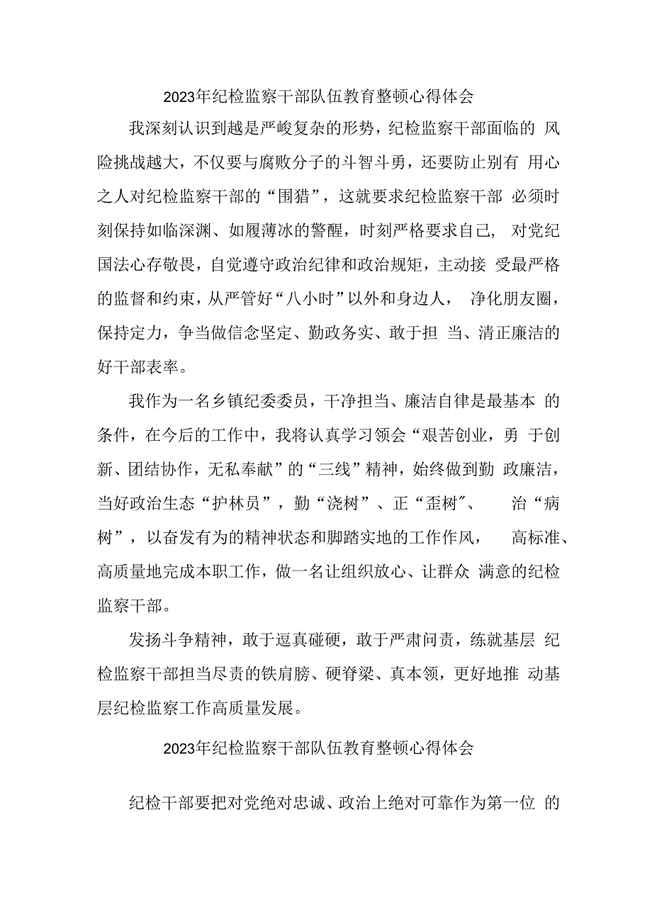 市区医院2023年纪检监察干部队伍教育整顿个人心得体会.docx_第1页