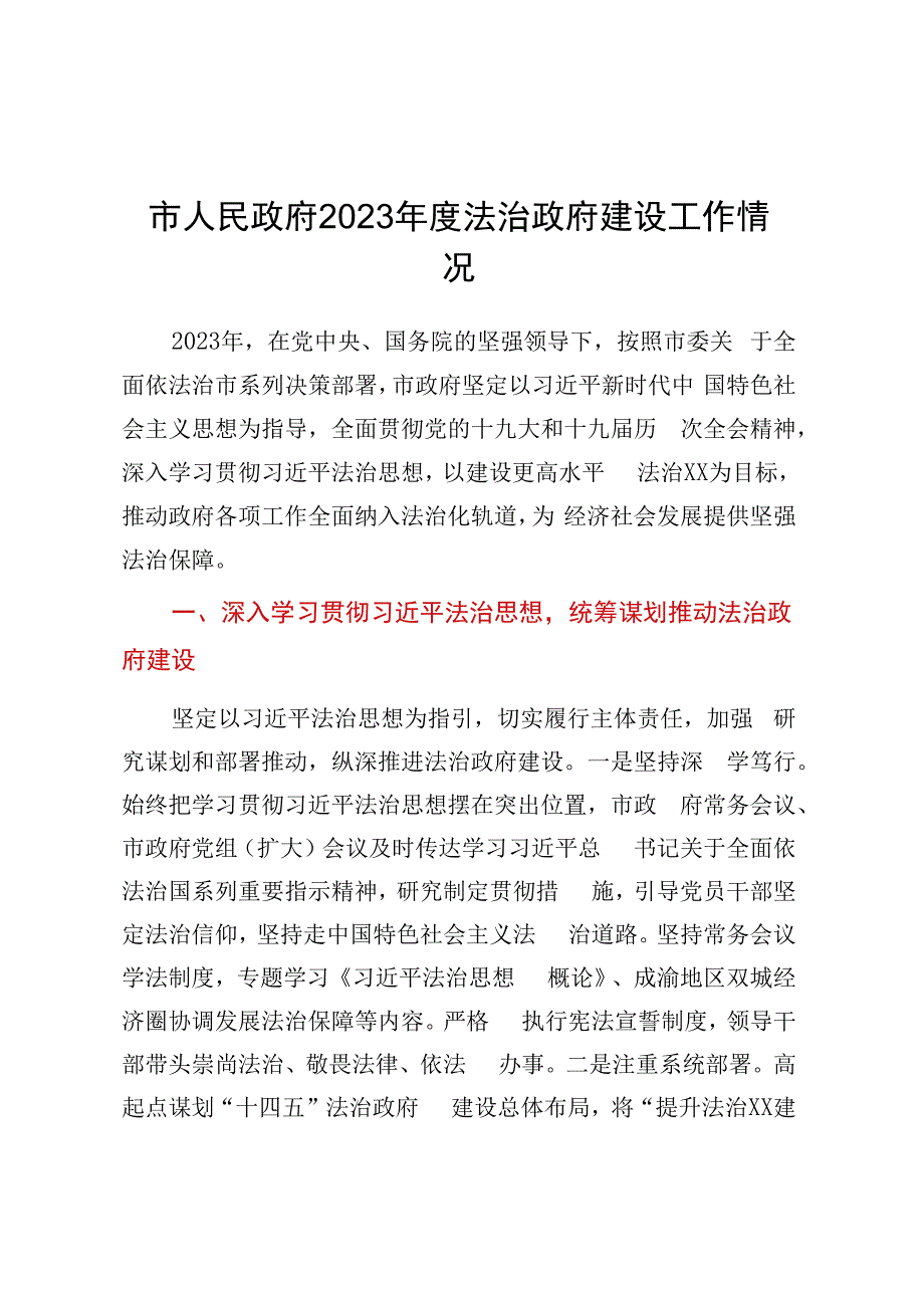 市人民政府2023年度法治政府建设工作情况.docx_第1页