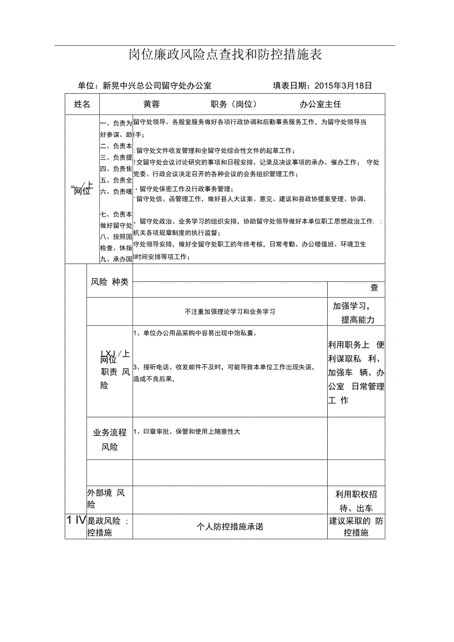 岗位廉政风险点查找和防控措施表.docx_第1页