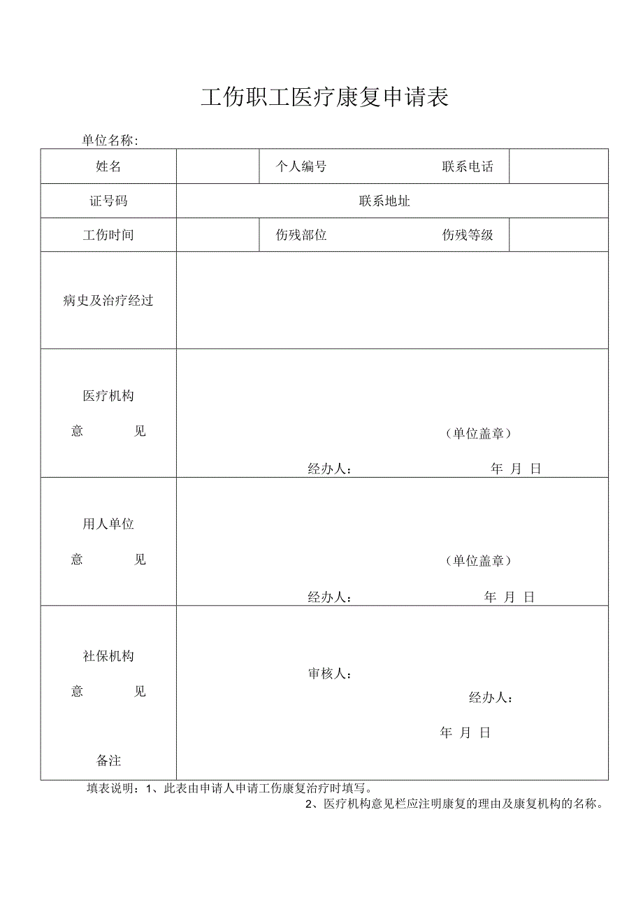 工伤职工医疗康复申请表.docx_第1页