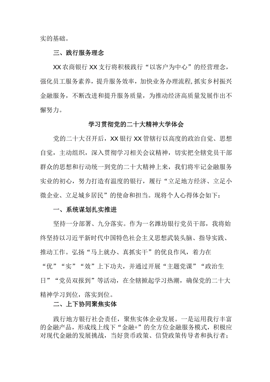 市区银行主任学习贯彻党的二十大精神个人心得体会 （3份）.docx_第2页