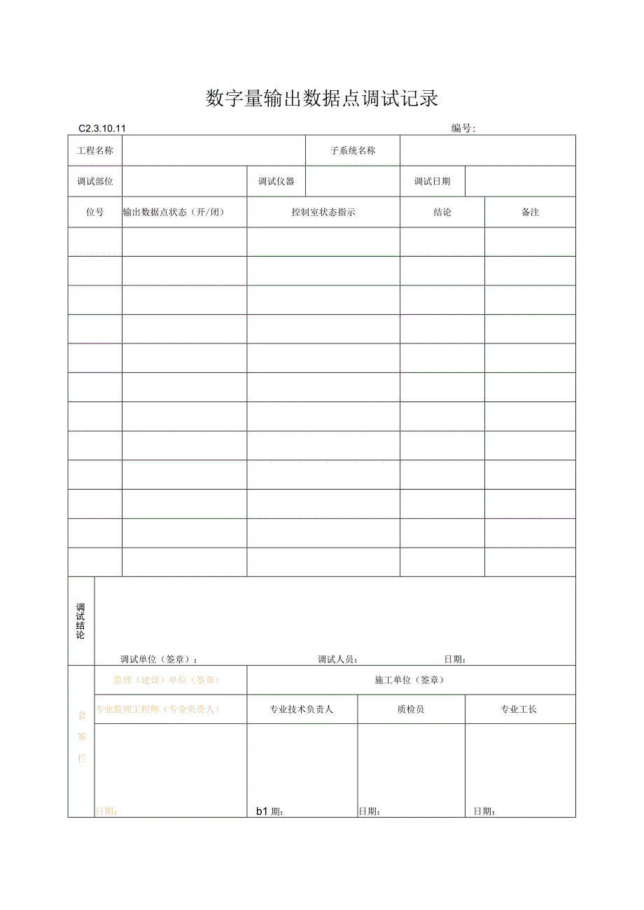 工程资料编制规程C施工资料数字量输出数据点调试记录.docx_第1页