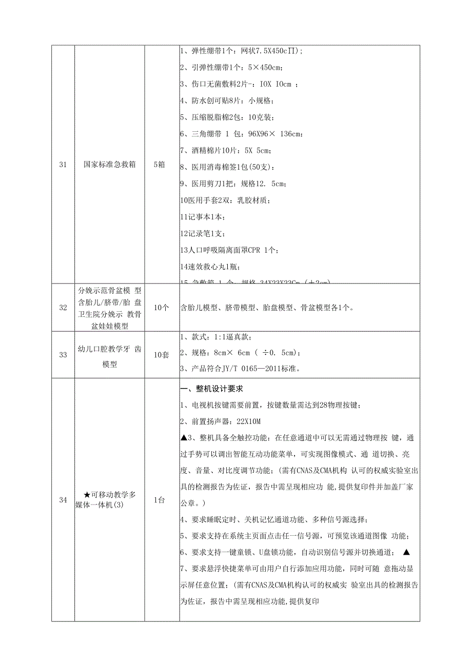 幼儿保育专业幼儿保健实训室实训基地设备采购.docx_第2页