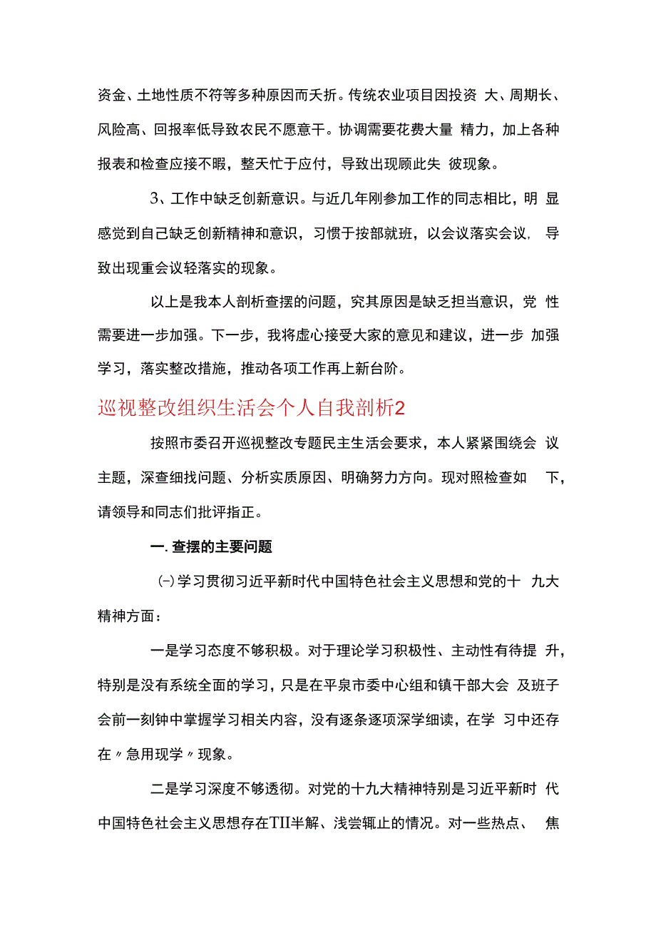 巡视整改组织生活会个人自我剖析范文(通用4篇).docx_第2页