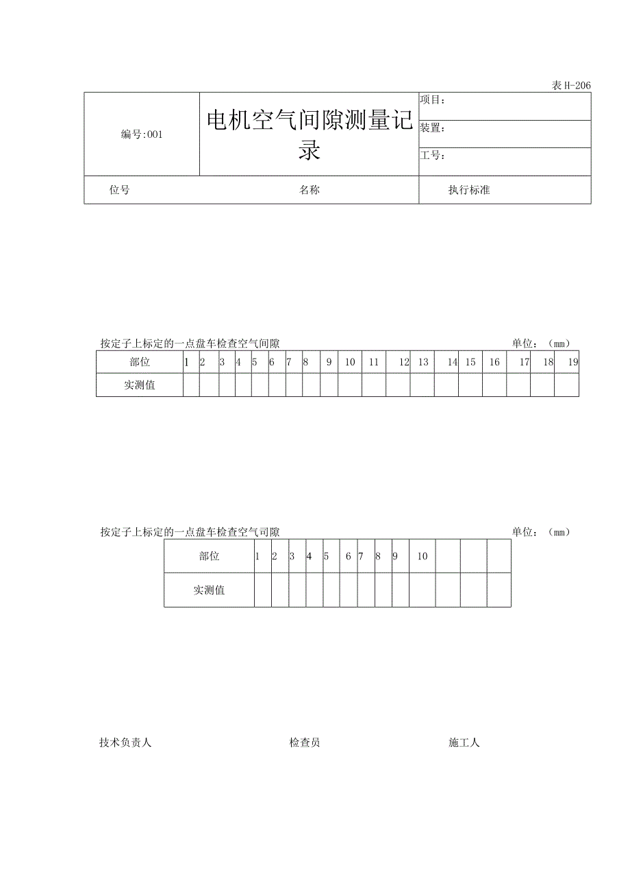 表H206电机空气间隙测量记录.docx_第1页