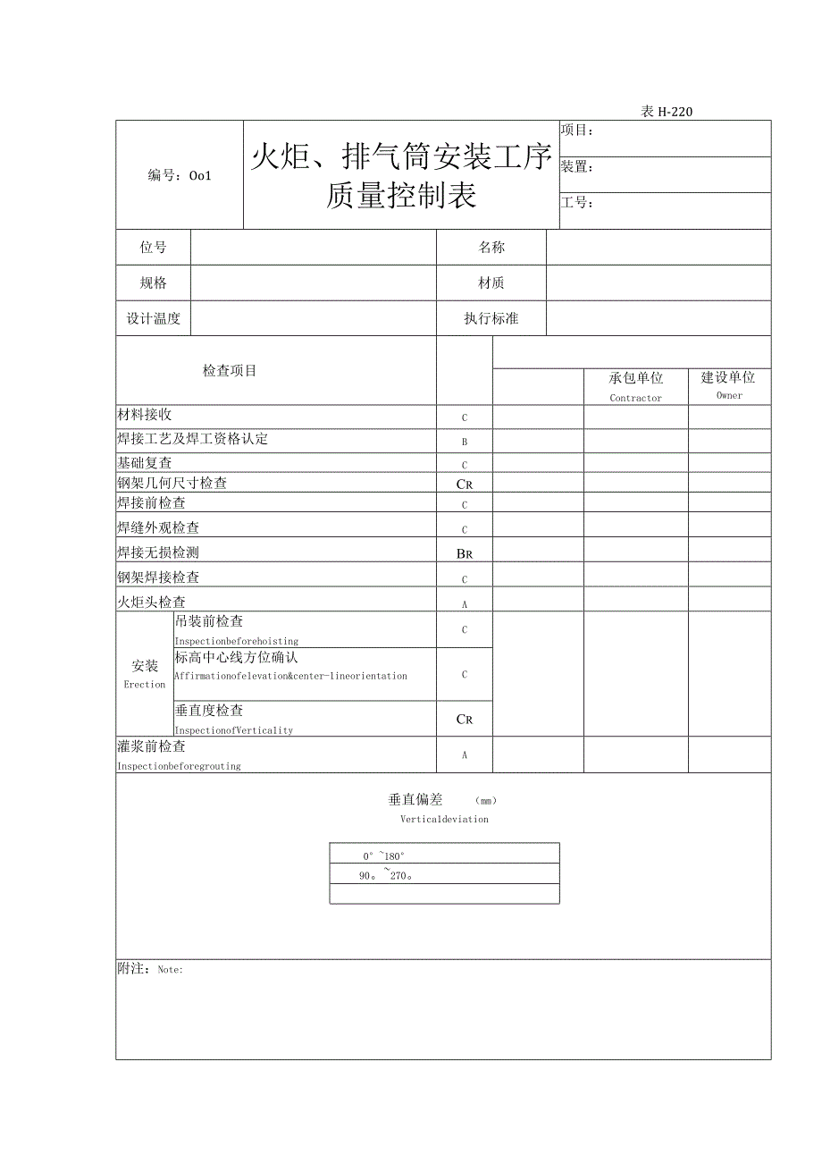 表H220火炬排气筒安装工序质量控制表.docx_第1页