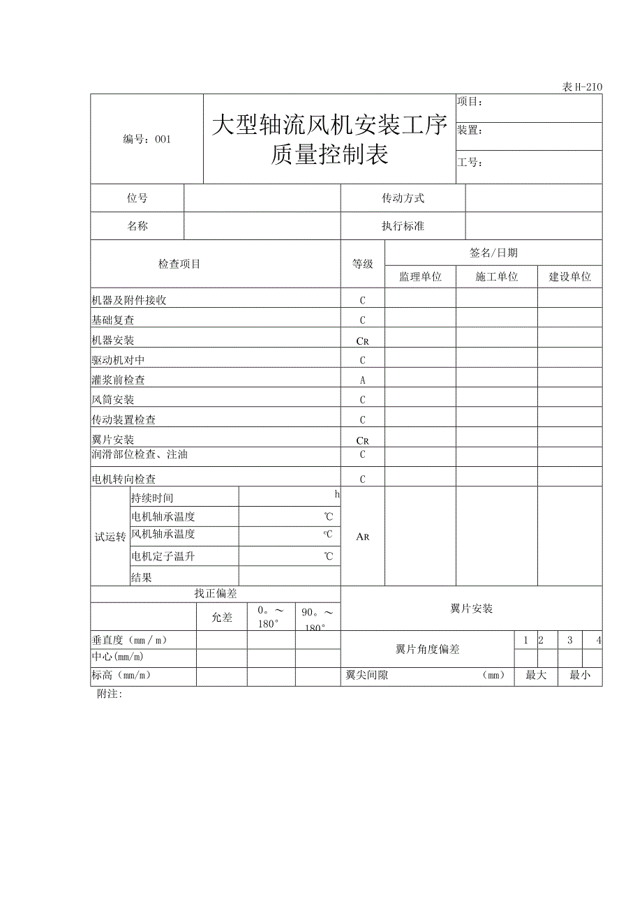 表H210大型轴流风机安装工序质量控制表.docx_第1页