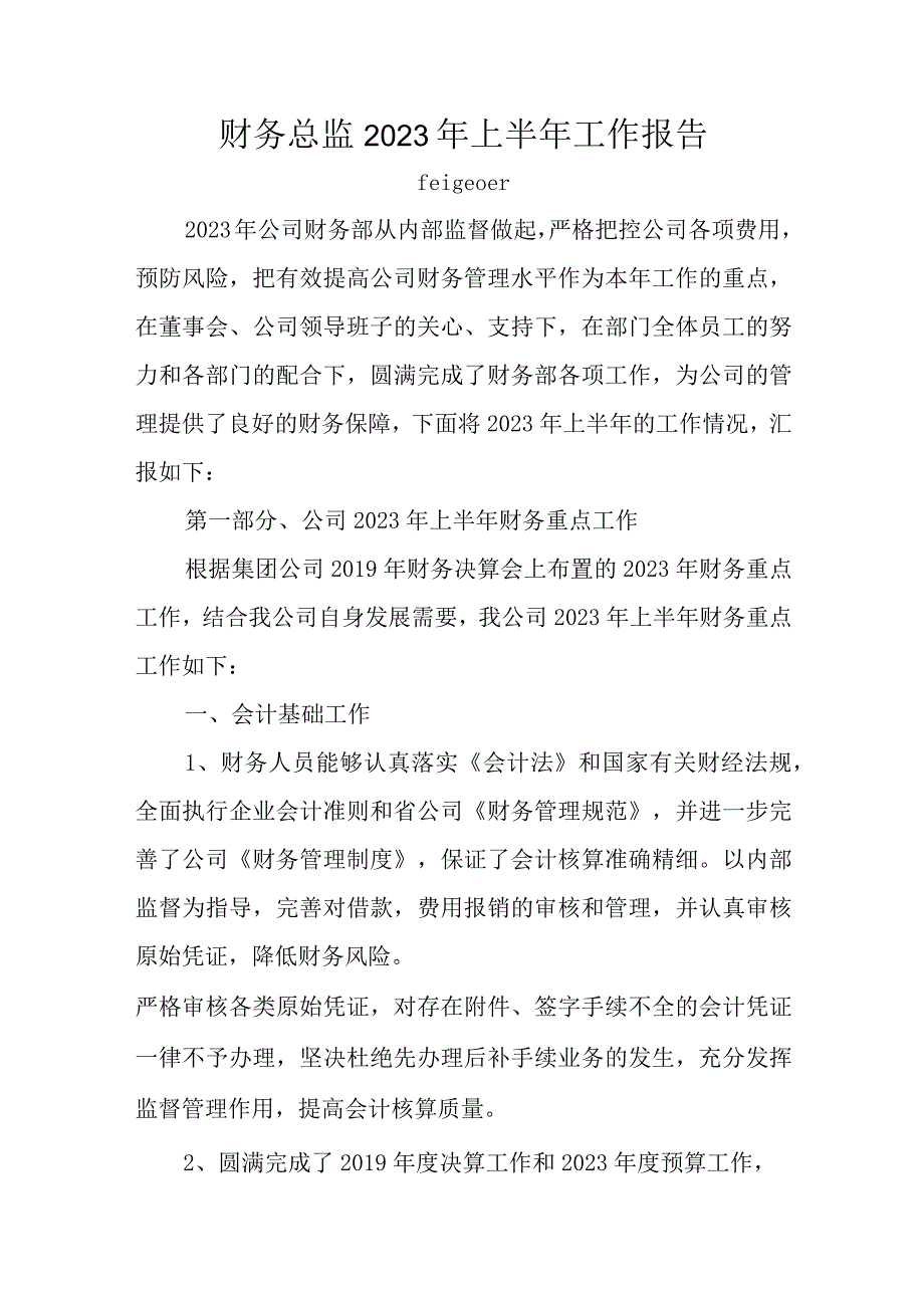 财务总监2023年上半年工作报告.docx_第1页