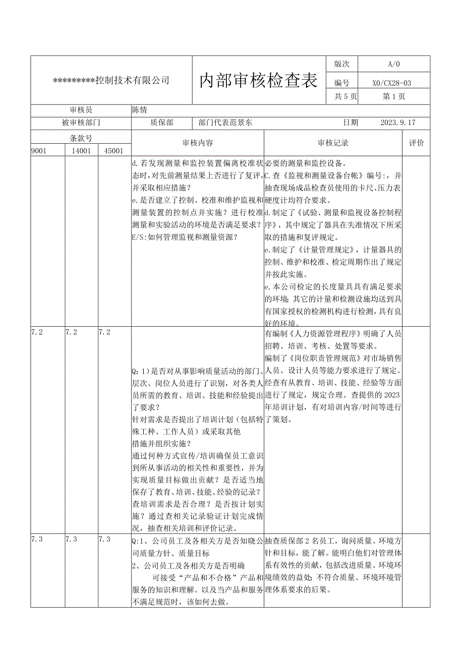 质保部内审检查表.docx_第2页