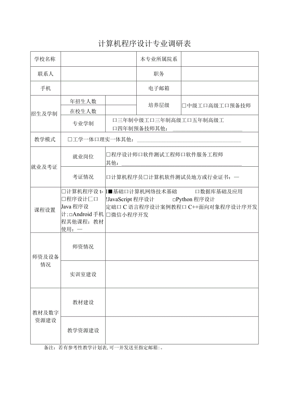 计算机程序设计专业调研表.docx_第1页