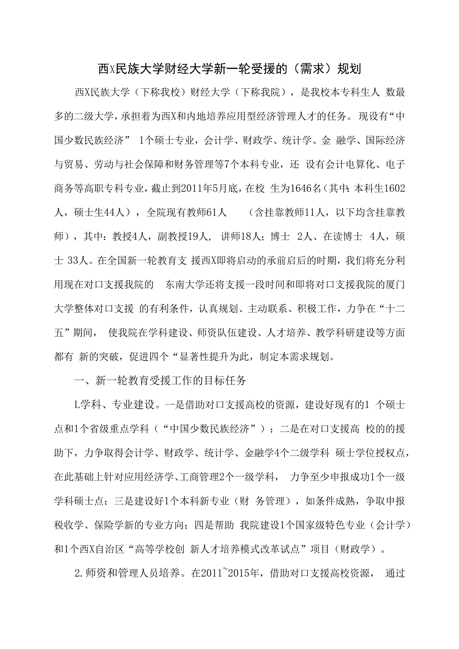 财经学院十四五受援计划.docx_第1页