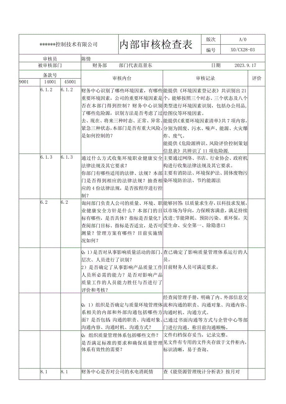 财务部内审检查表.docx_第1页