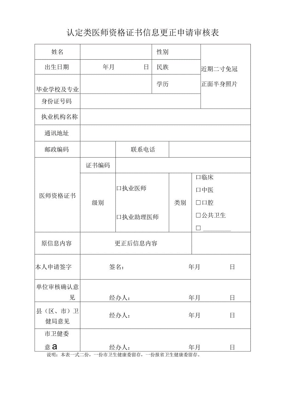 认定类医师资格证书信息更正申请审核表.docx_第1页