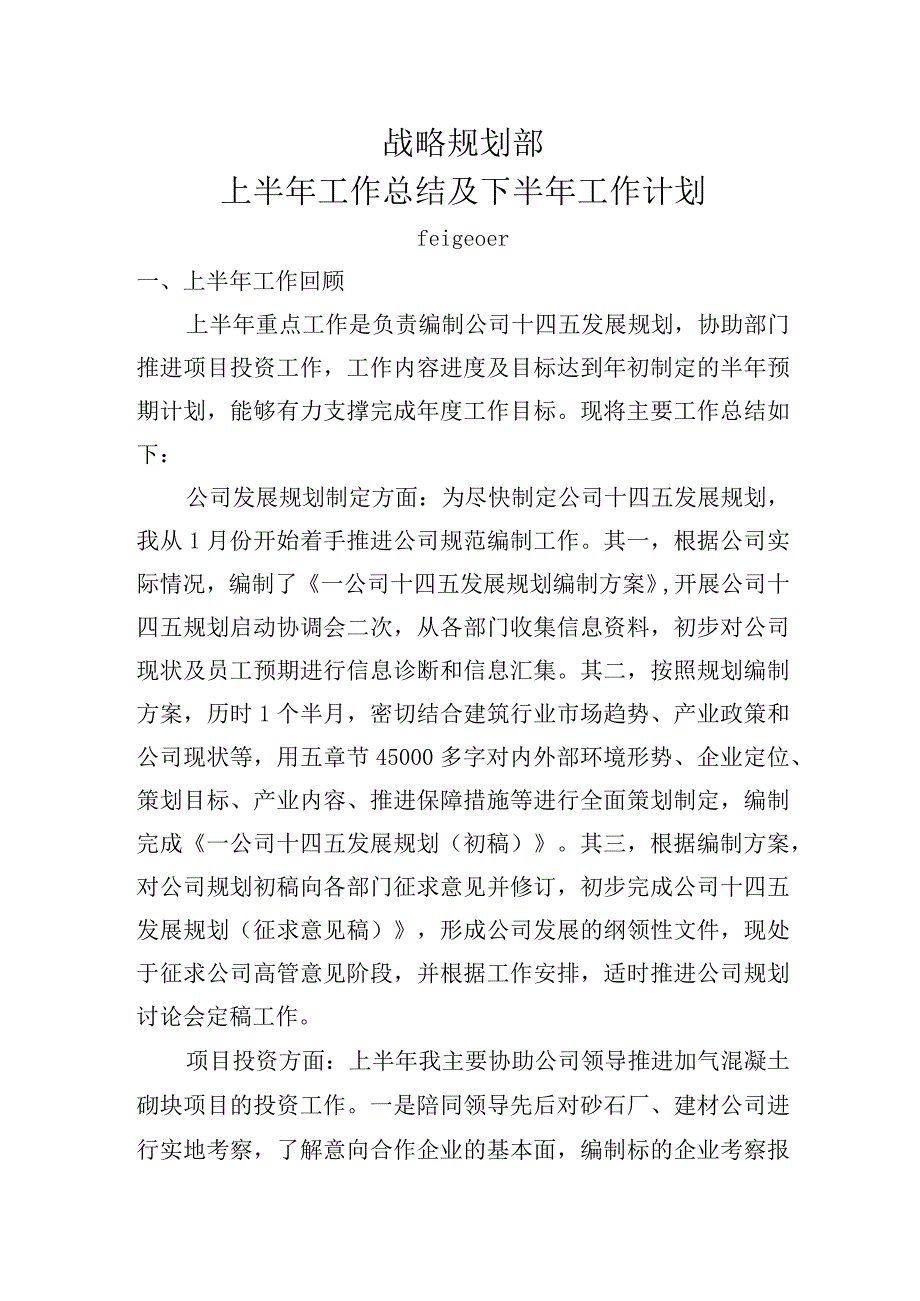 规划部上半年工作总结及下半年工作计划.docx_第1页