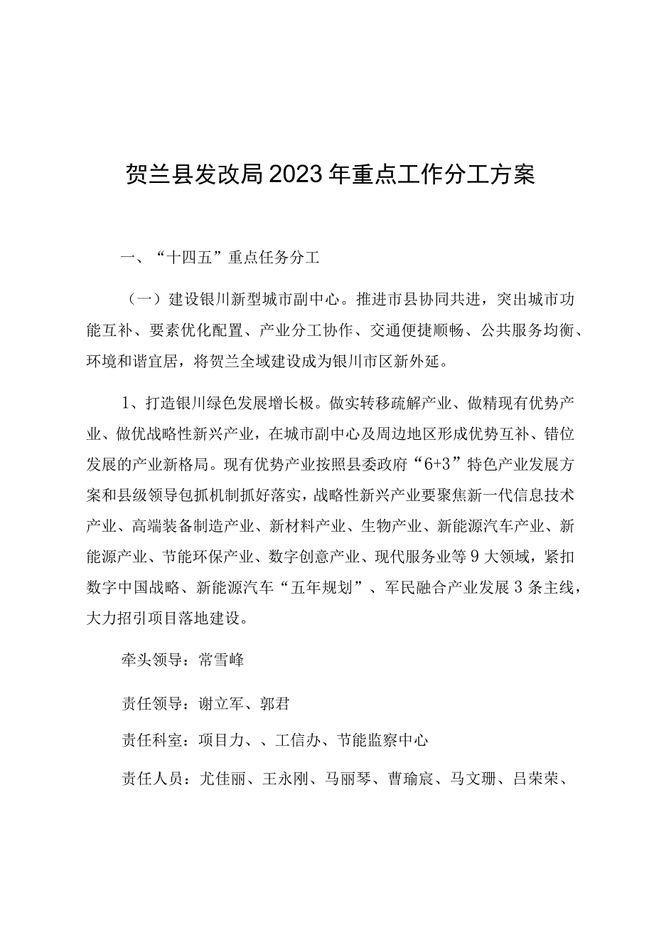 贺兰县发改局2021年重点工作分工方案.docx_第1页