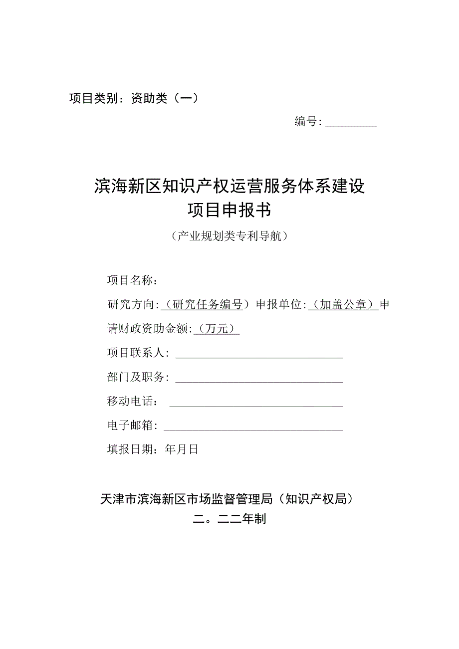 资助类一滨海新区知识产权运营服务体系建设项目申报书.docx_第1页