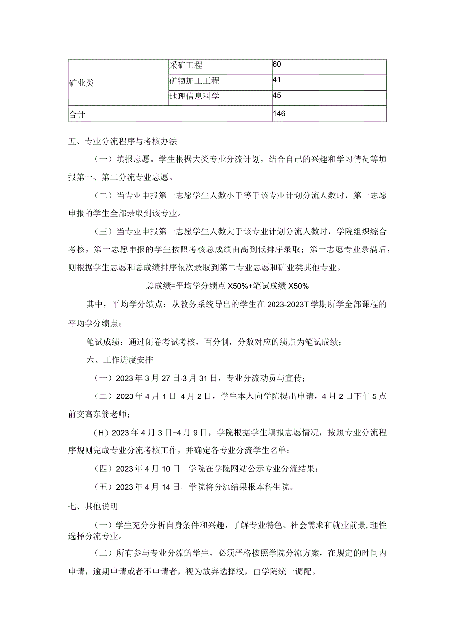 资源与环境工程学院2022级矿业类普通本科专业分流工作实施方案.docx_第2页