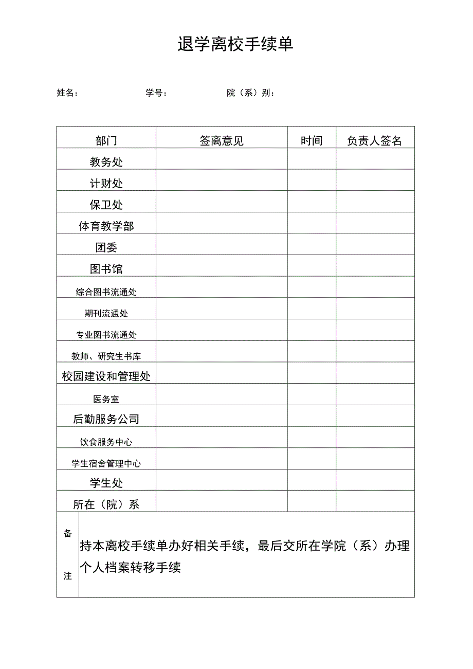 退 学 离 校 手 续 单.docx_第1页