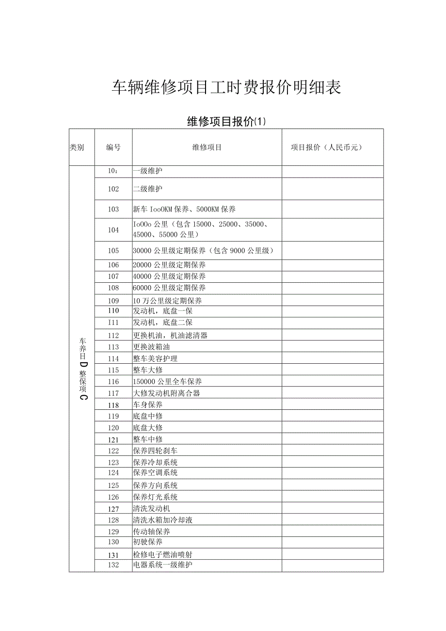 车辆维修项目工时费报价明细表.docx_第1页